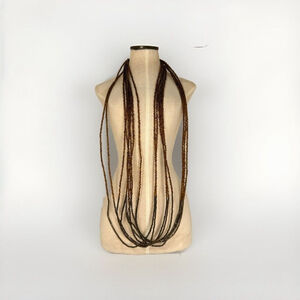 Boho 9 Strand Clear Brown Glass & Bronze 2 Toned Seed Beads Long Necklace, 32”